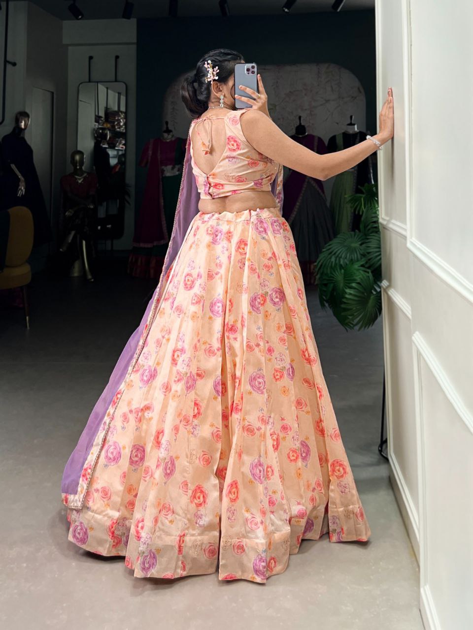 Peach Blossom Tussar Silk Lehenga Choli Set – Elegant & Timeless