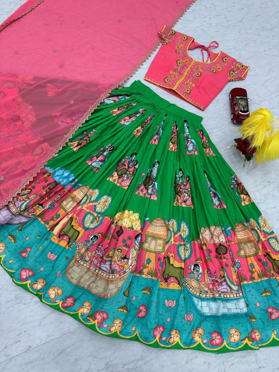 Elegant Kalamkari Lehenga Choli Set – Festive & Wedding Special