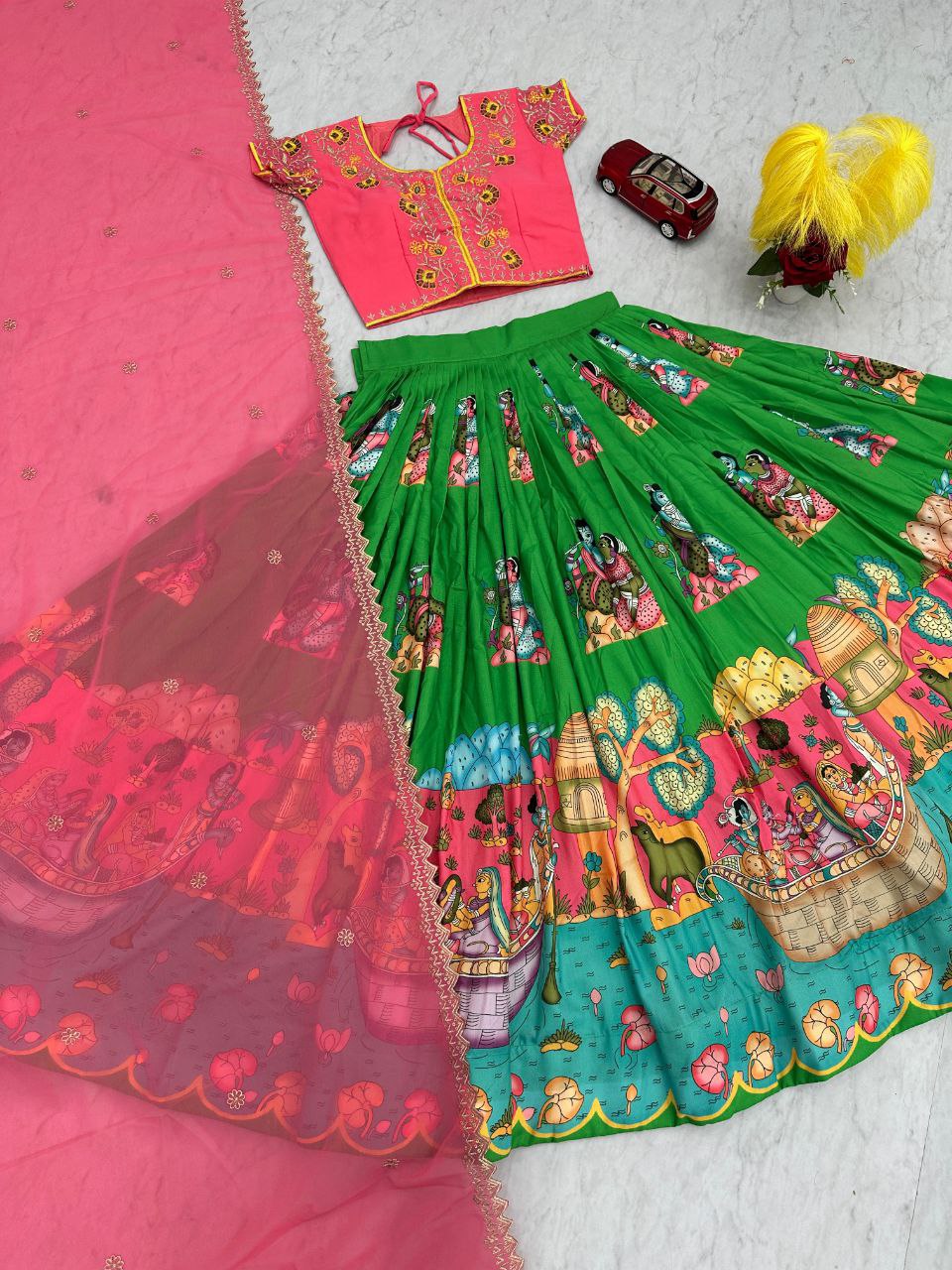 Elegant Kalamkari Lehenga Choli Set – Festive & Wedding Special