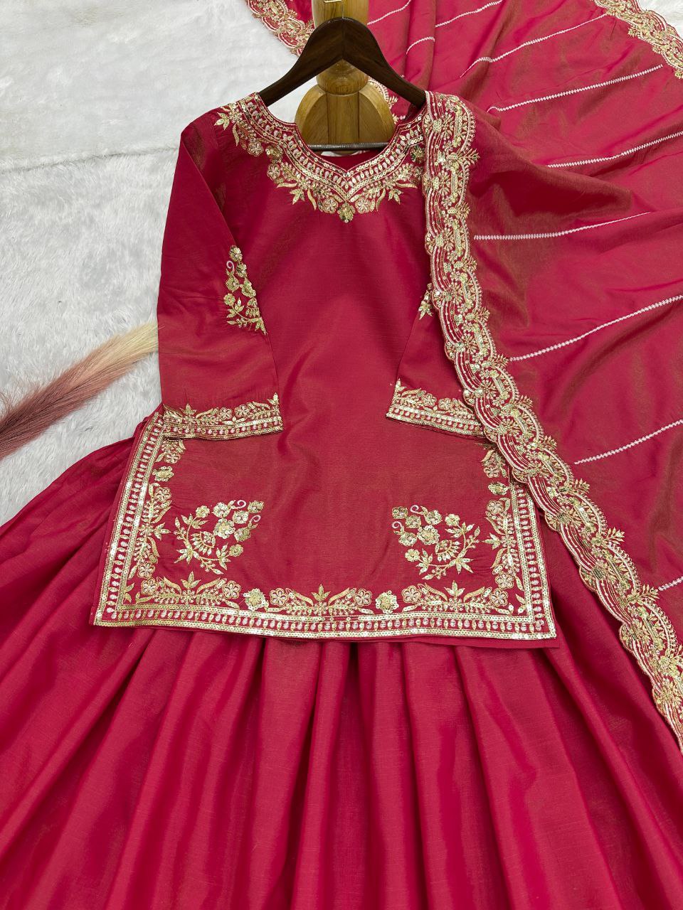 Stunning Party & Wedding Wear Lehenga Top Set – Premium Shimmer Silk with Sequins Work