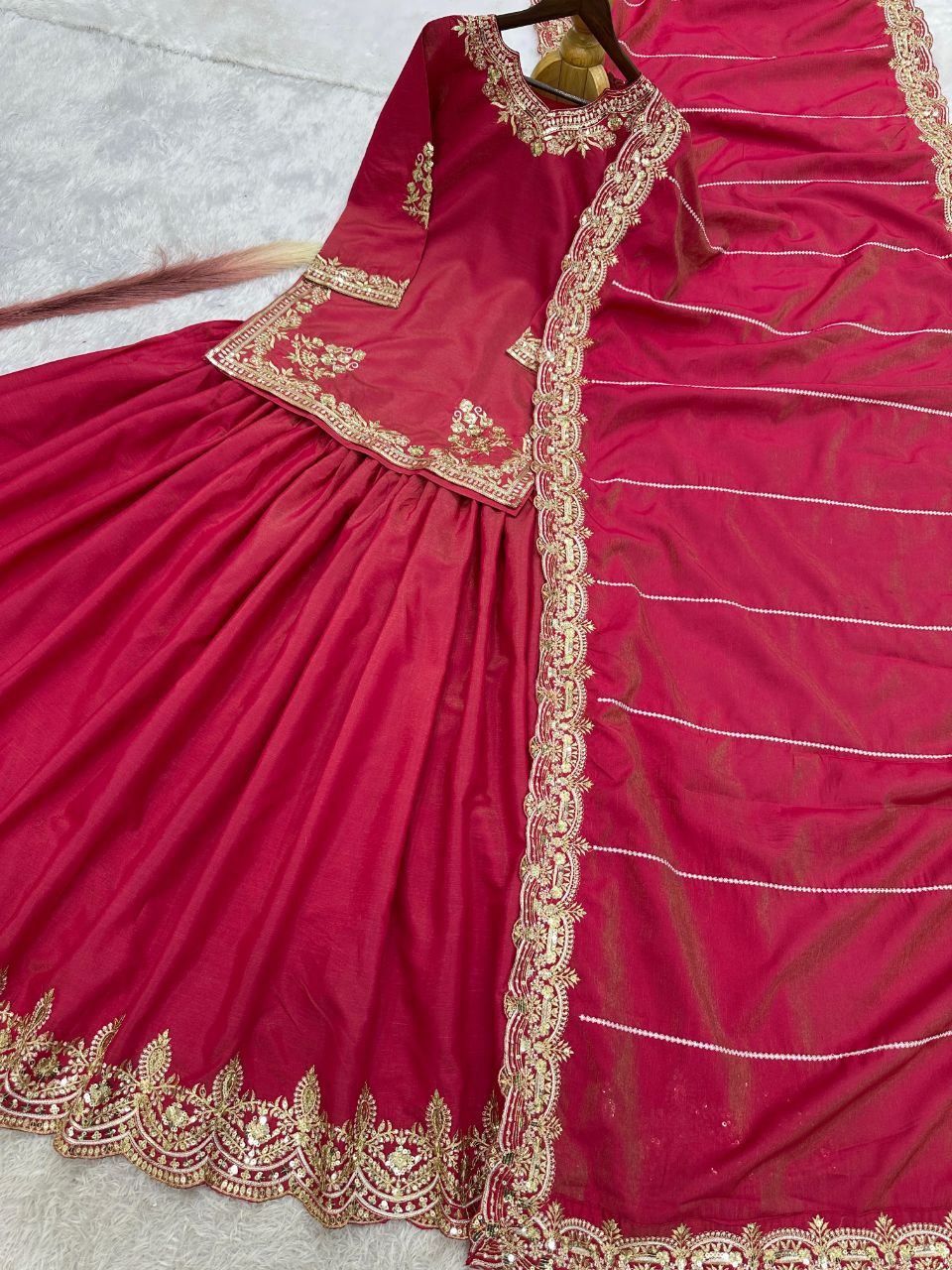 Stunning Party & Wedding Wear Lehenga Top Set – Premium Shimmer Silk with Sequins Work