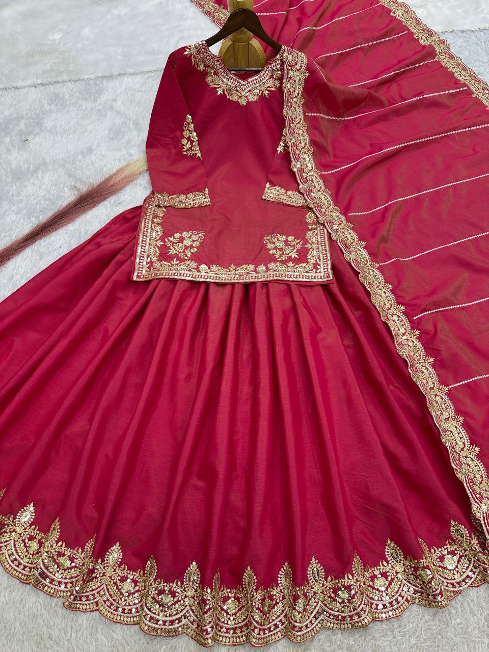 Stunning Party & Wedding Wear Lehenga Top Set – Premium Shimmer Silk with Sequins Work