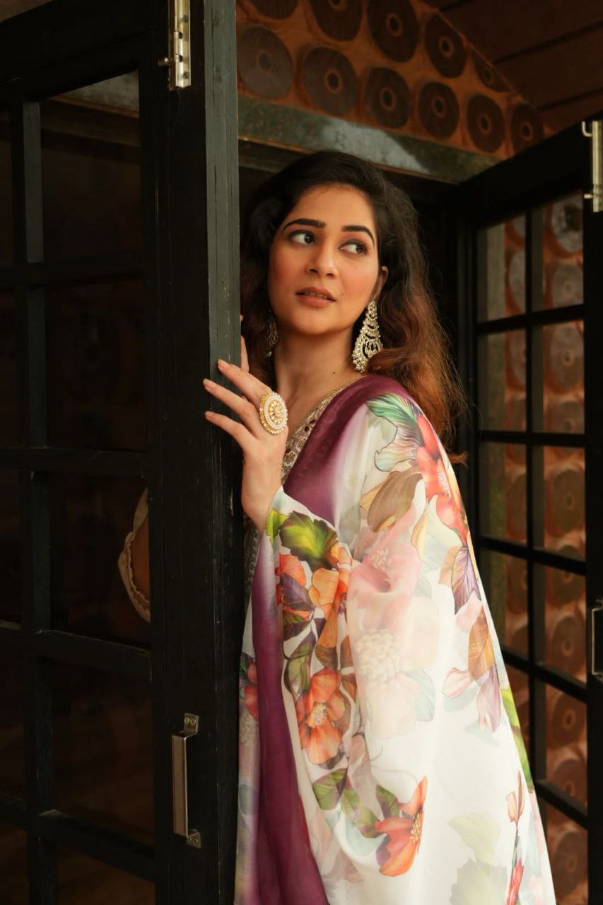 Elegant White Roman Silk Kurti Pant Dupatta Set with Embroidery & Sequins Work