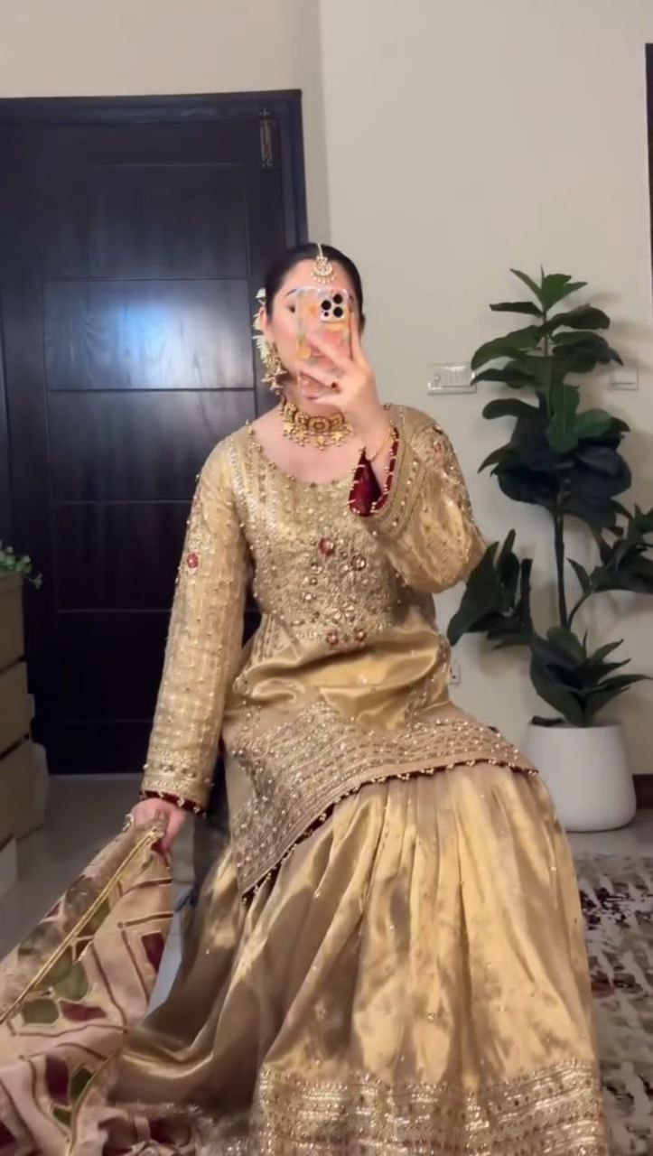Eid Special Luxurious Silk Embroidered Sharara Set with Dupatta