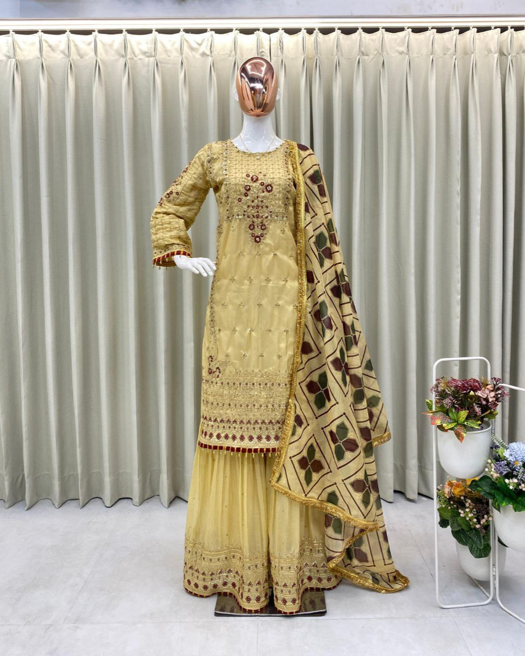 Eid Special Luxurious Silk Embroidered Sharara Set with Dupatta
