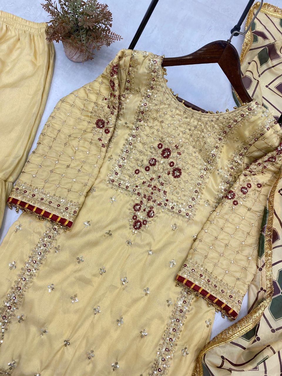 Eid Special Luxurious Silk Embroidered Sharara Set with Dupatta