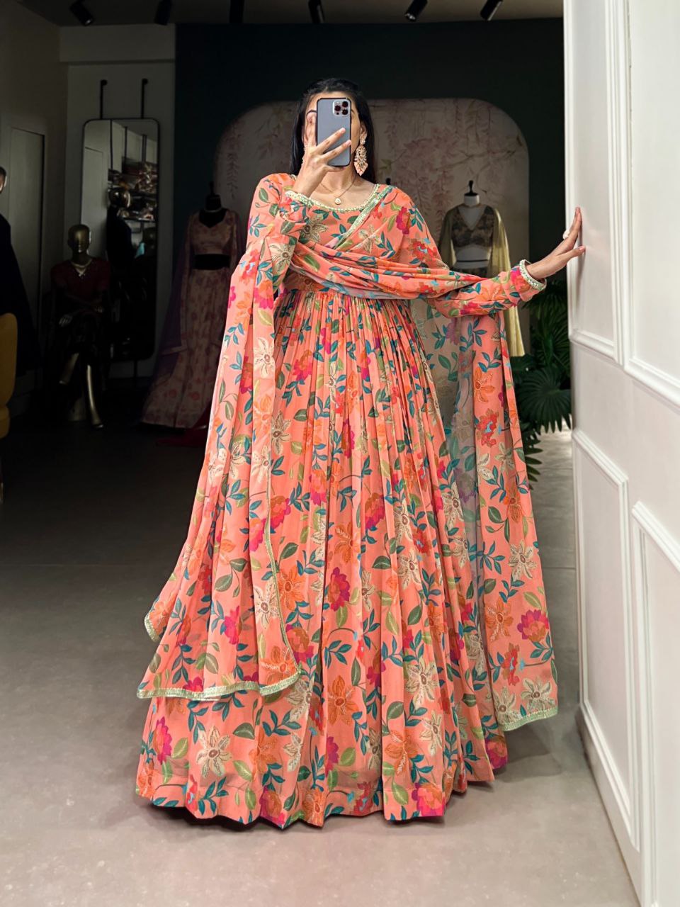 Elegant Floral Georgette Gown with Dupatta – Perfect for Every Occasion!