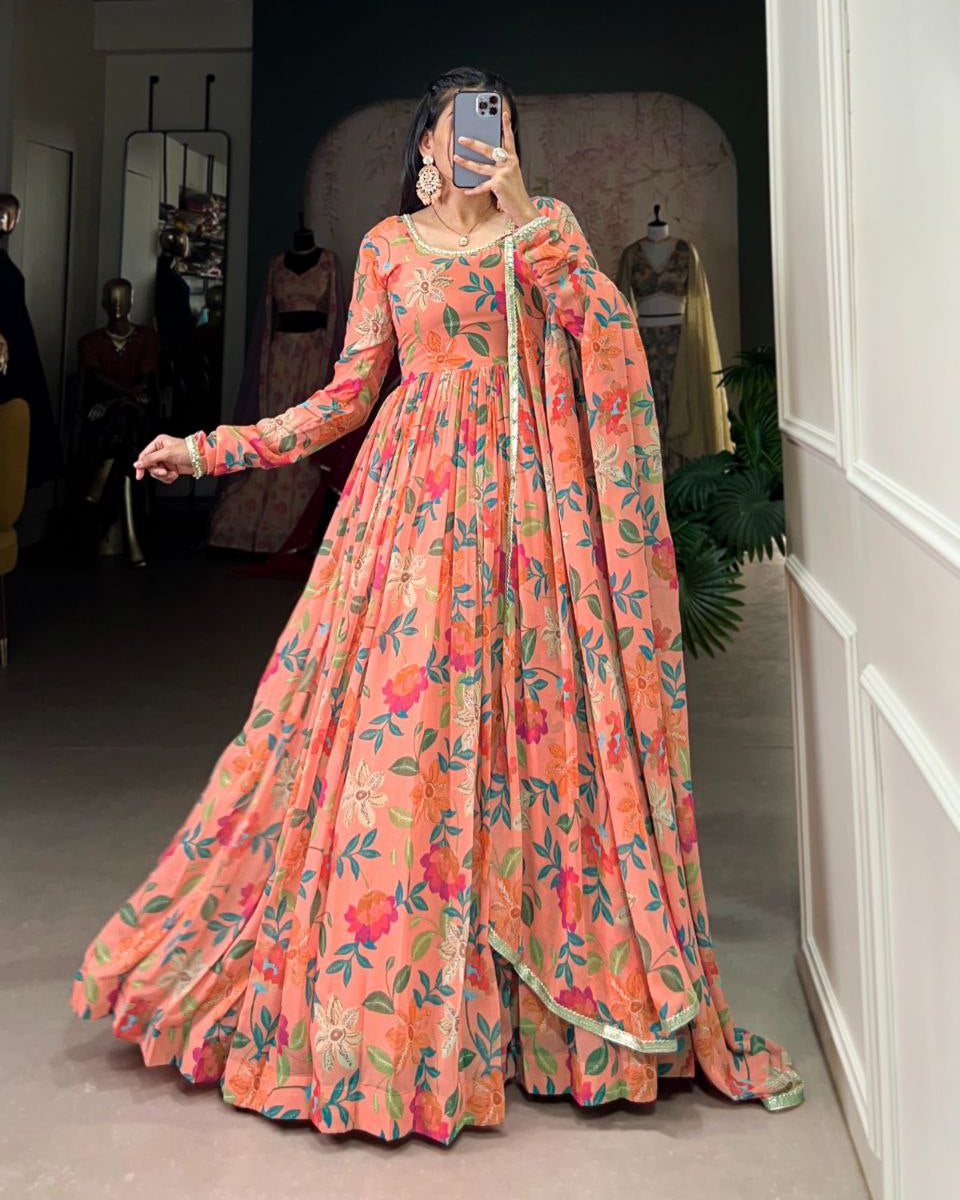 Elegant Floral Georgette Gown with Dupatta – Perfect for Every Occasion!