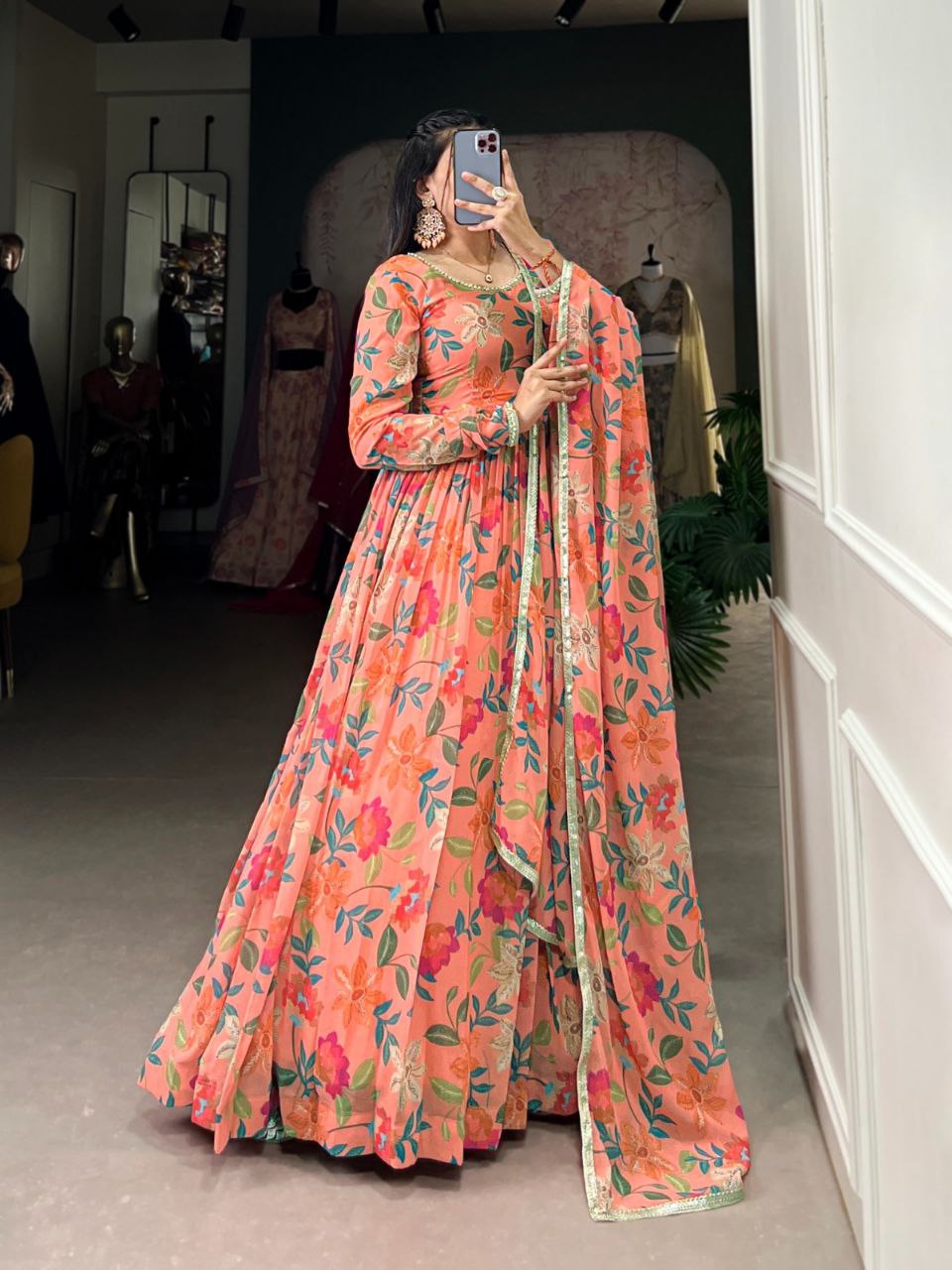 Elegant Floral Georgette Gown with Dupatta – Perfect for Every Occasion!