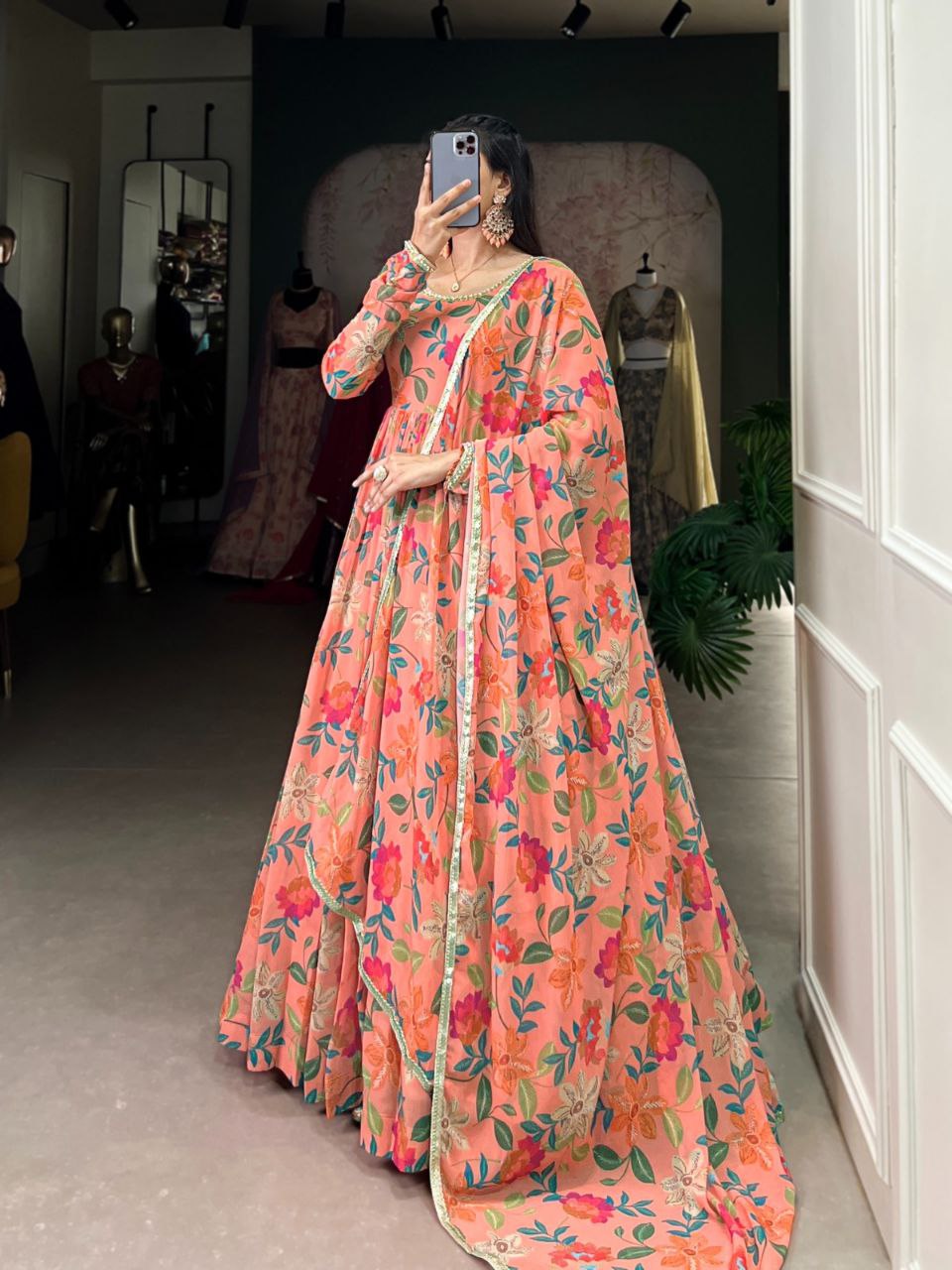 Elegant Floral Georgette Gown with Dupatta – Perfect for Every Occasion!