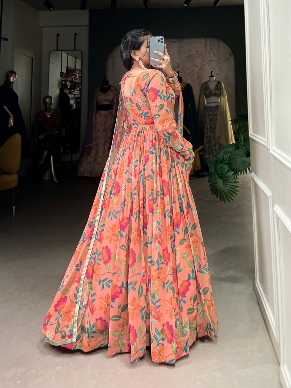 Elegant Floral Georgette Gown with Dupatta – Perfect for Every Occasion!