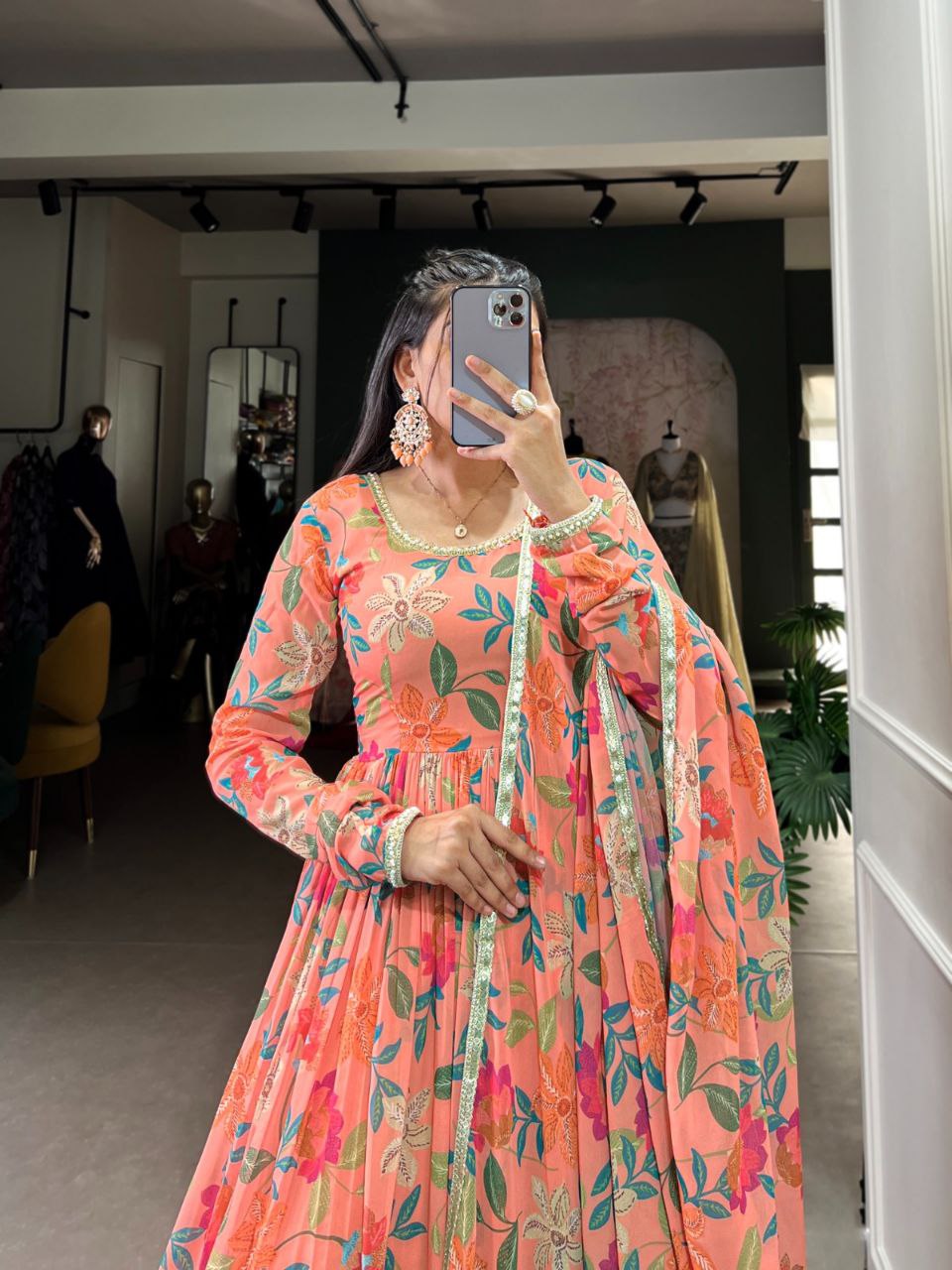 Elegant Floral Georgette Gown with Dupatta – Perfect for Every Occasion!