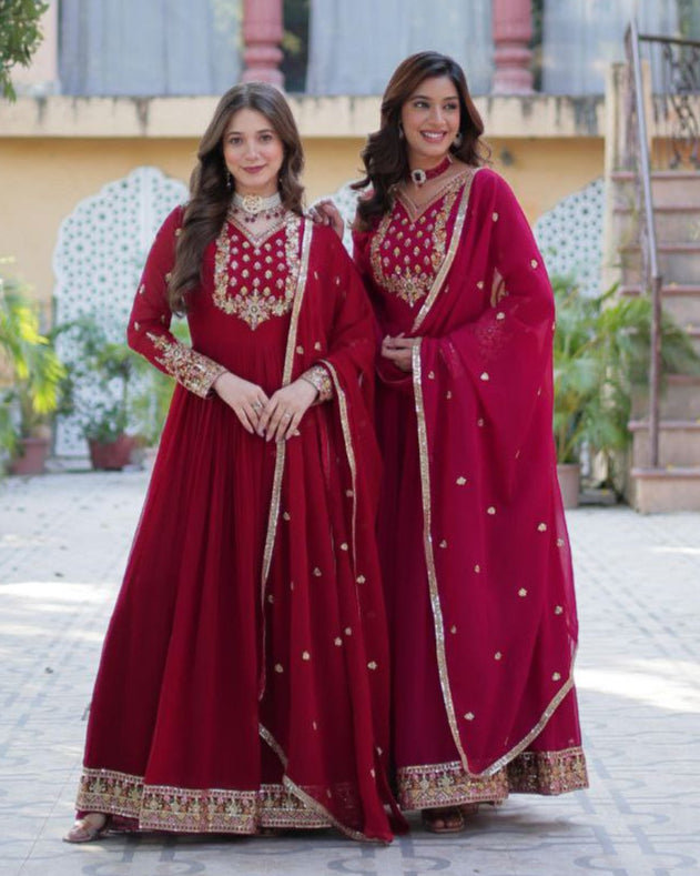 Faux Blooming Georgette Gown with Embroidered Dupatta