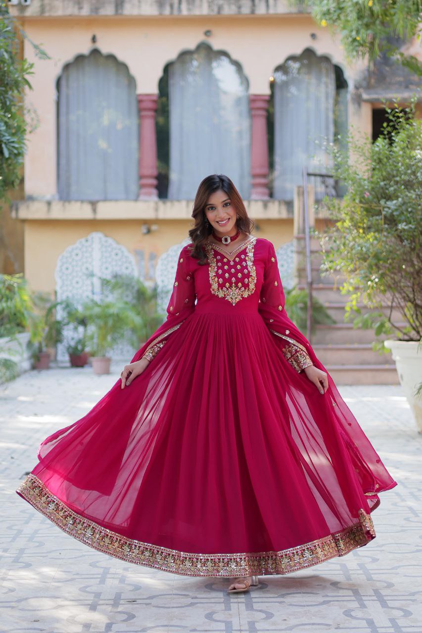 Faux Blooming Georgette Gown with Embroidered Dupatta