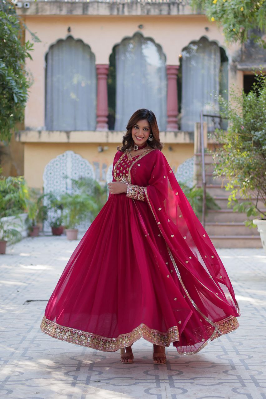 Faux Blooming Georgette Gown with Embroidered Dupatta