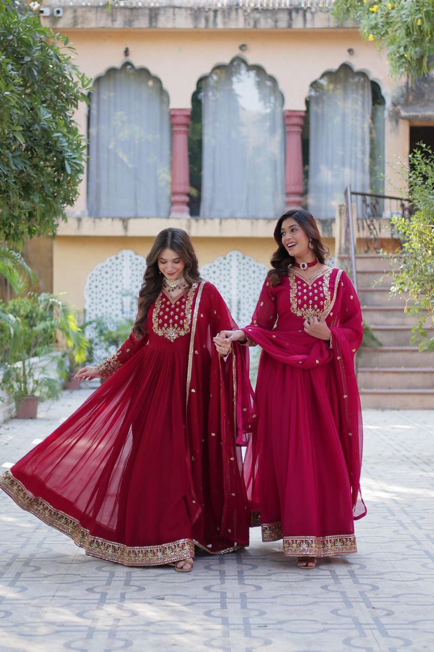 Faux Blooming Georgette Gown with Embroidered Dupatta