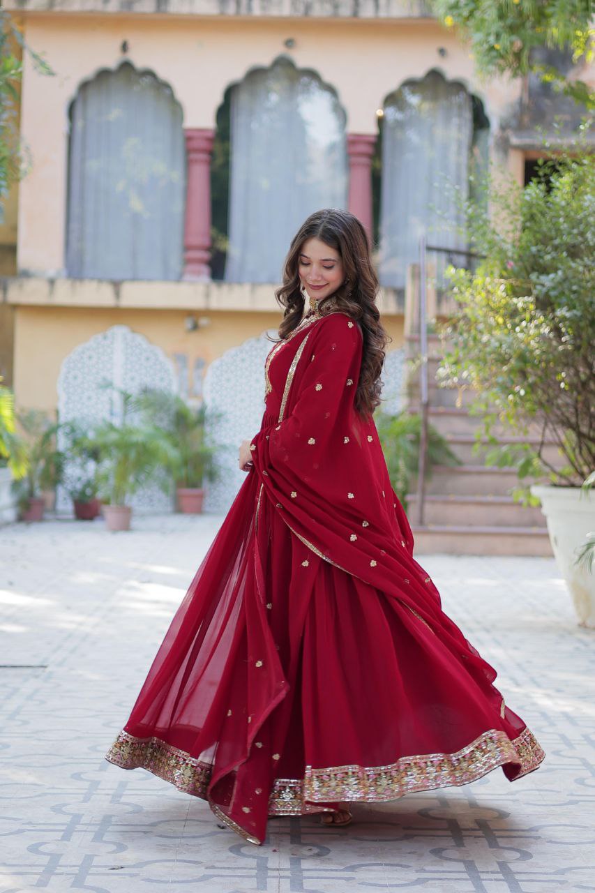 Faux Blooming Georgette Gown with Embroidered Dupatta