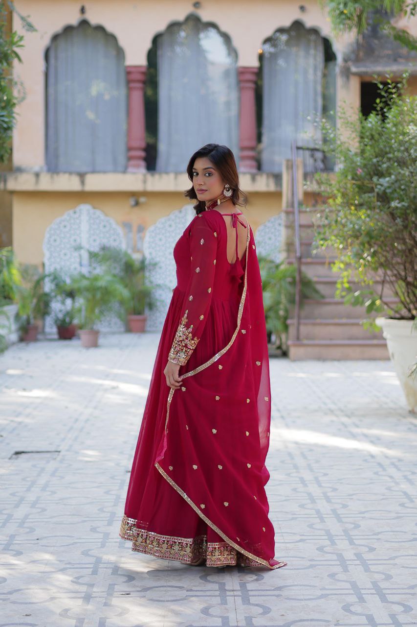Faux Blooming Georgette Gown with Embroidered Dupatta