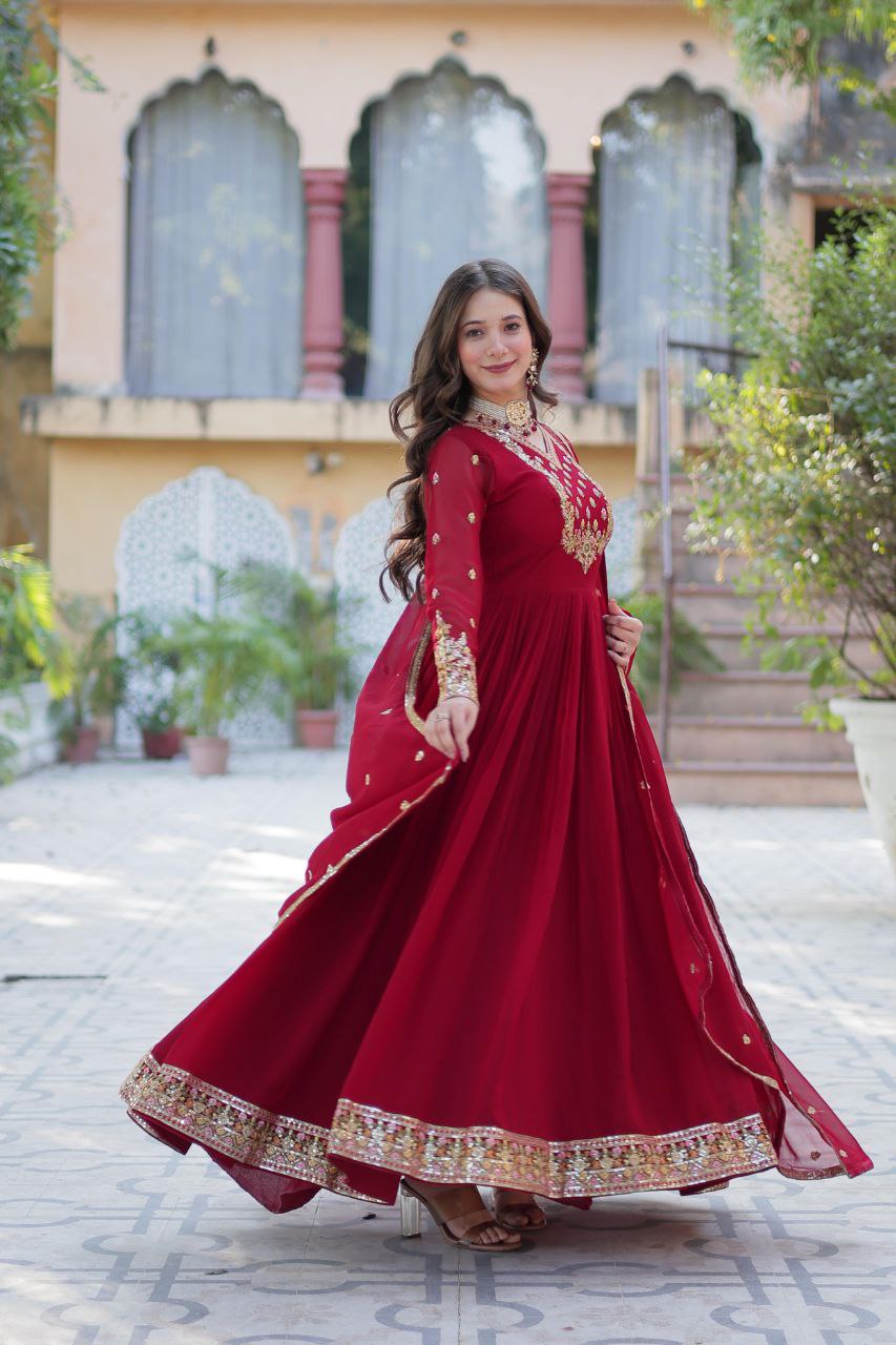 Faux Blooming Georgette Gown with Embroidered Dupatta