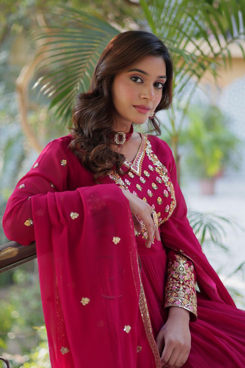 Faux Blooming Georgette Gown with Embroidered Dupatta