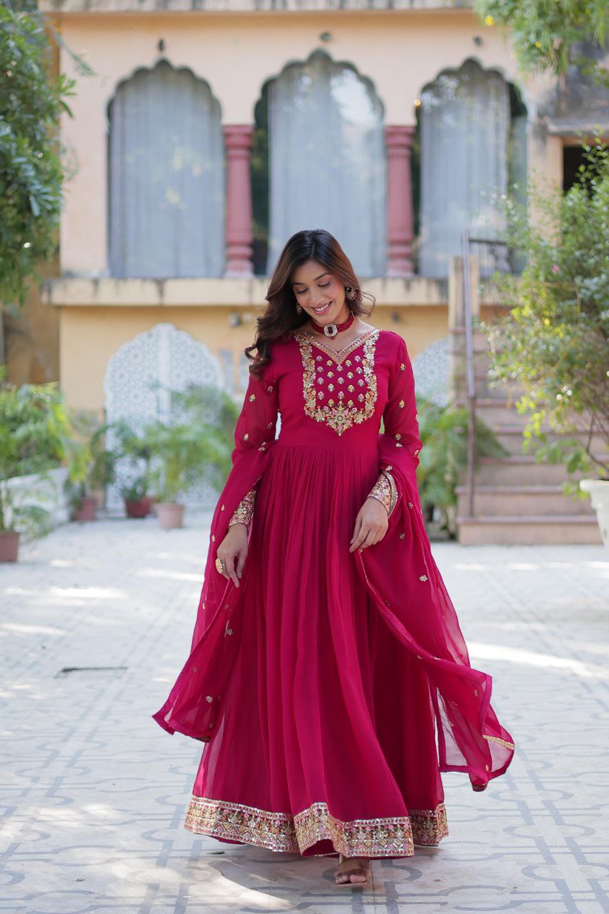 Faux Blooming Georgette Gown with Embroidered Dupatta