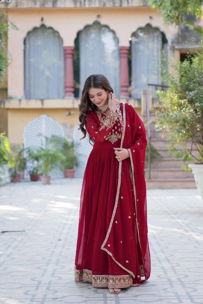 Faux Blooming Georgette Gown with Embroidered Dupatta