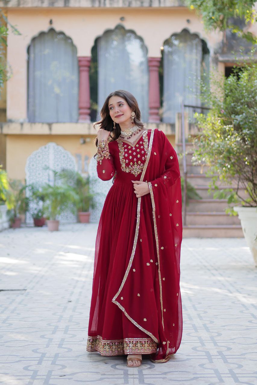 Faux Blooming Georgette Gown with Embroidered Dupatta
