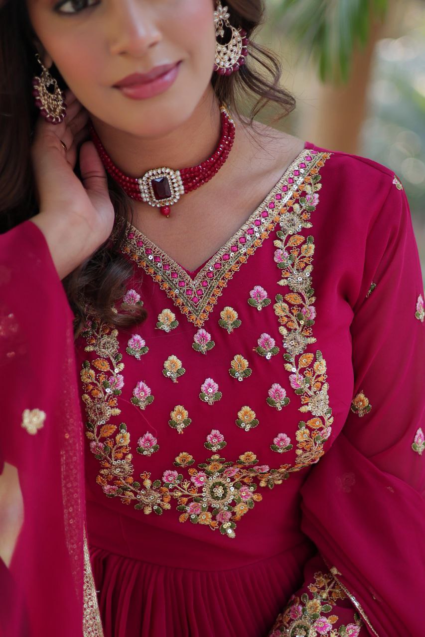 Faux Blooming Georgette Gown with Embroidered Dupatta