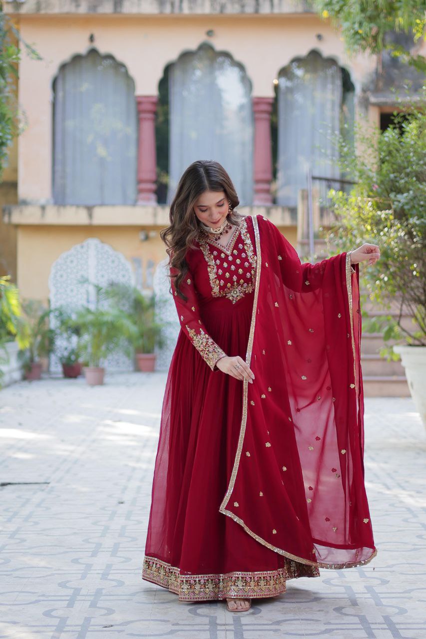 Faux Blooming Georgette Gown with Embroidered Dupatta