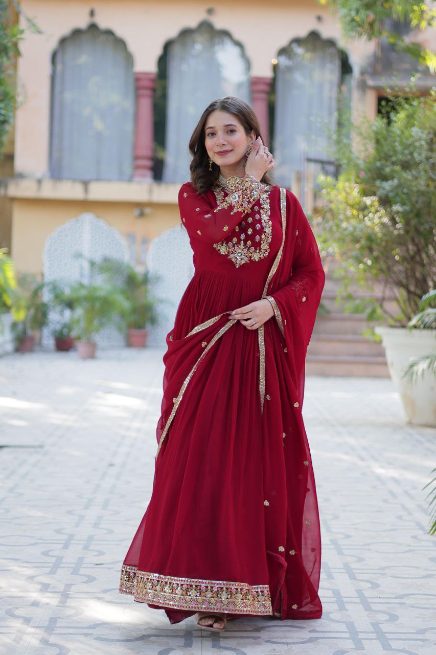 Faux Blooming Georgette Gown with Embroidered Dupatta