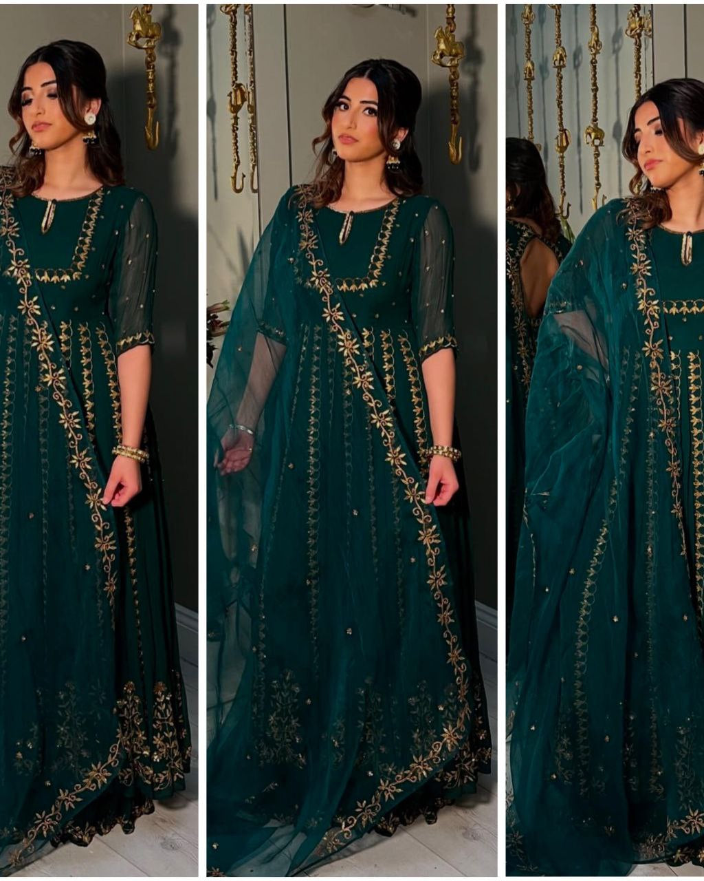 Pure Fox Georgette Gown with Embroidered Dupatta & Pant Set