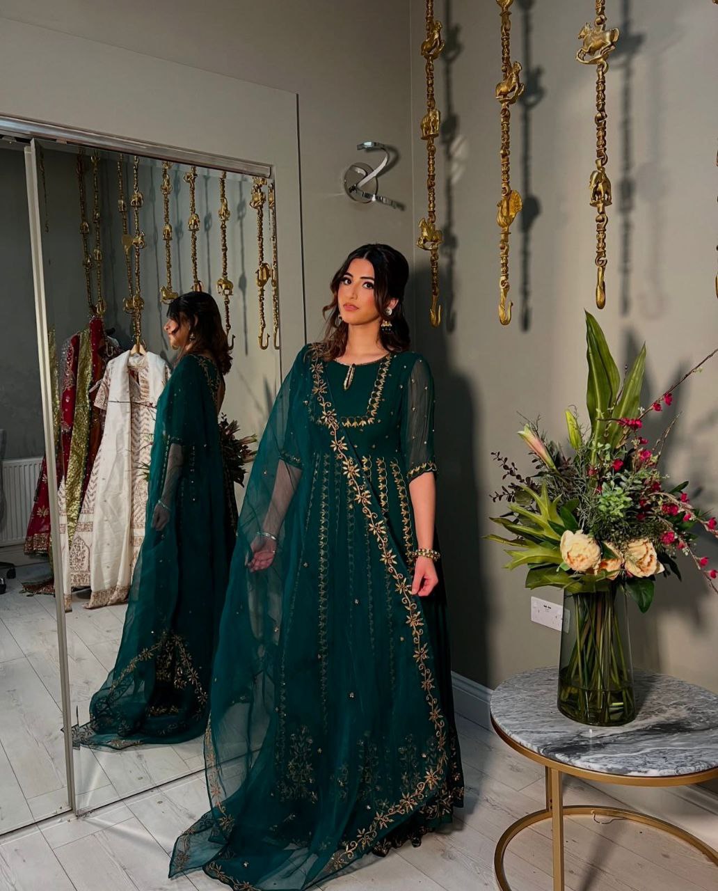 Pure Fox Georgette Gown with Embroidered Dupatta & Pant Set