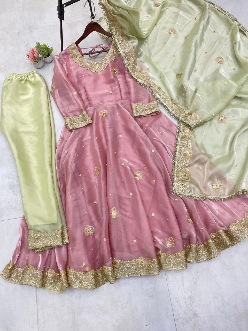 Elegant Jimmy Choo Fabric Embroidered Top & Pant with Dupatta β Premium Designer Wear