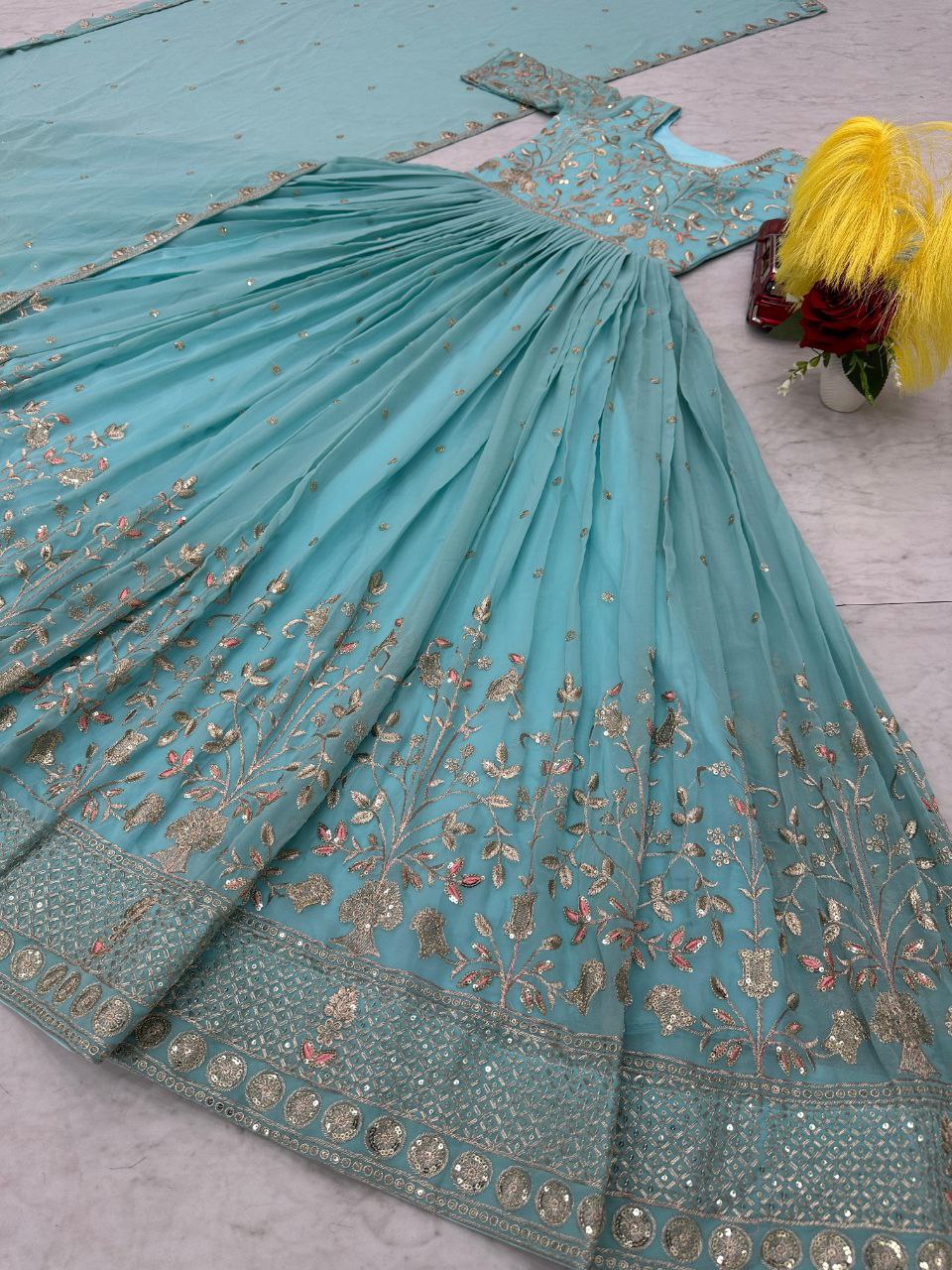Elegant Embroidered Gown with Dupatta β Premium Party Wear Designer Gown
