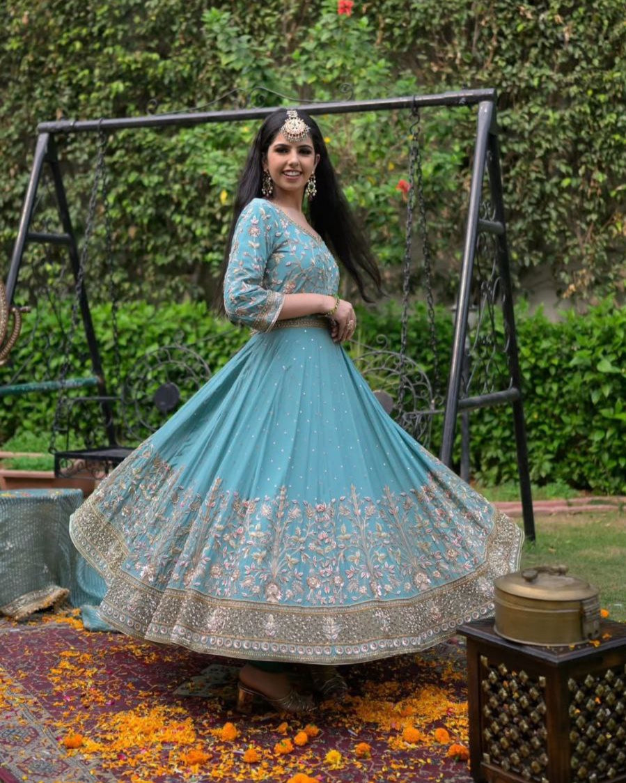 Elegant Embroidered Gown with Dupatta β Premium Party Wear Designer Gown