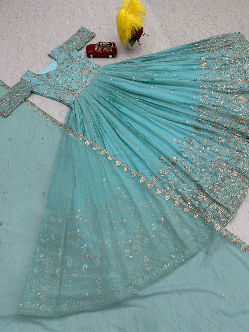 Elegant Embroidered Gown with Dupatta β Premium Party Wear Designer Gown