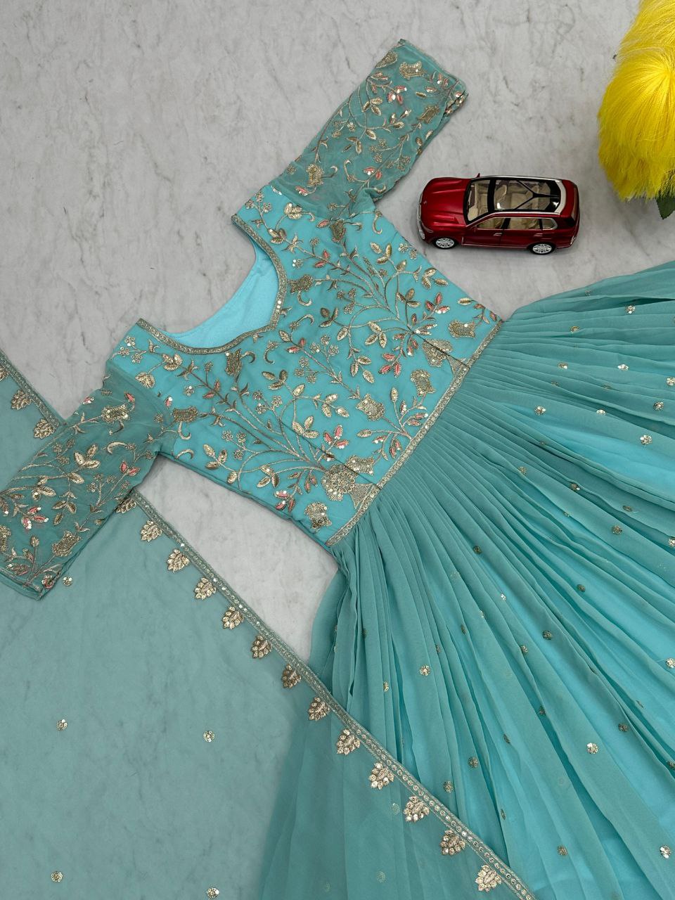 Elegant Embroidered Gown with Dupatta β Premium Party Wear Designer Gown