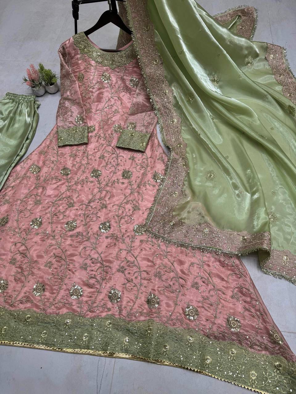 Eid Special Jimmy Choo Fabric Suit Set | Heavy Sequin Embroidery Top, Pant & Dupatta