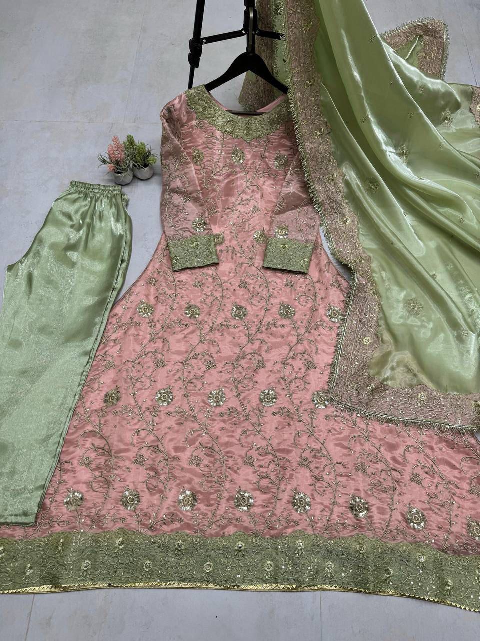 Eid Special Jimmy Choo Fabric Suit Set | Heavy Sequin Embroidery Top, Pant & Dupatta