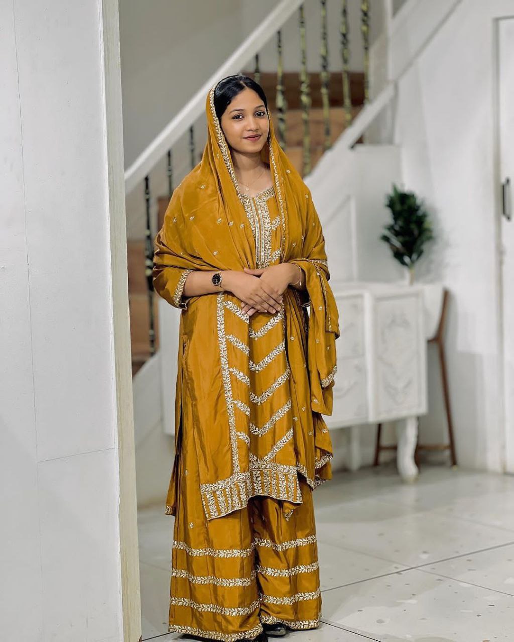 Designer Chinon Silk Embroidered Party Wear Set | Top, Plazzo & Dupatta | Readymade & Fully Stitched
