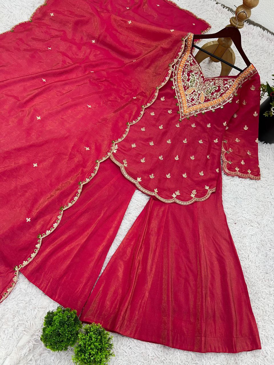 Designer Simar Silk Embroidered Kurti with Plazzo & Dupatta Set | Fully Stitched Party Wear Outfit