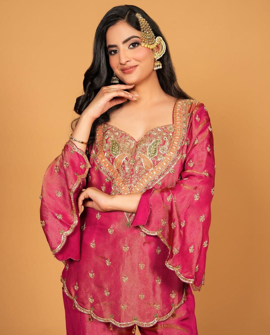 Designer Simar Silk Embroidered Kurti with Plazzo & Dupatta Set | Fully Stitched Party Wear Outfit