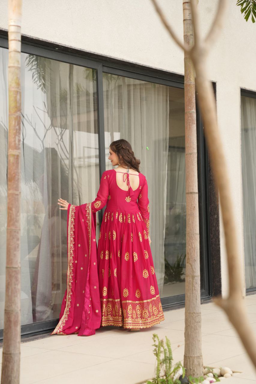 Premium Star Georgette Embroidered Gown with Dupatta