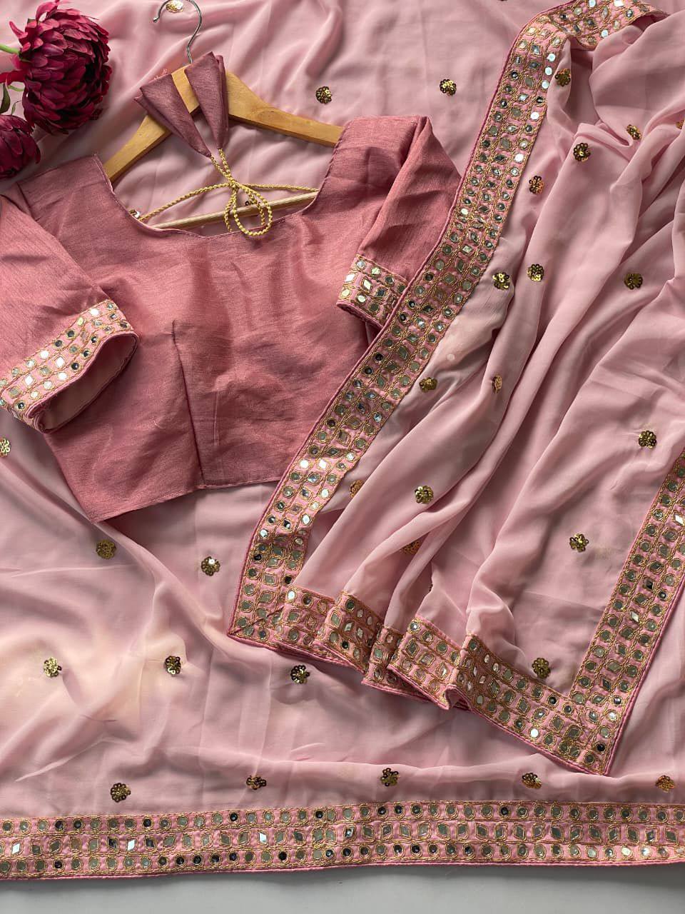 Bollywood Blockbuster Faux Georgette Saree – Heavy Sequins Butti Work