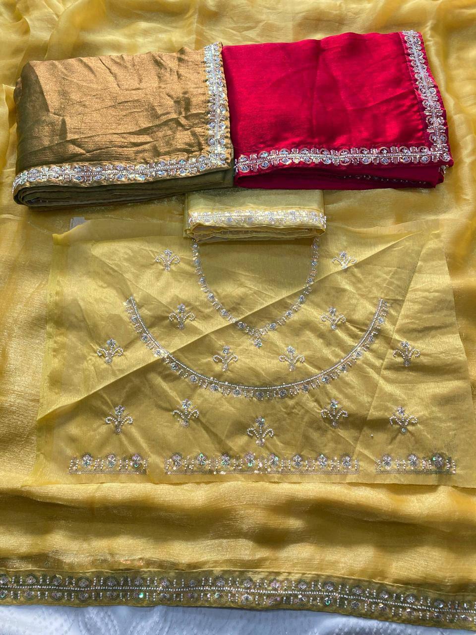Party Wear Fendy Chiffon Saree – Beads Embroidery Lace Border