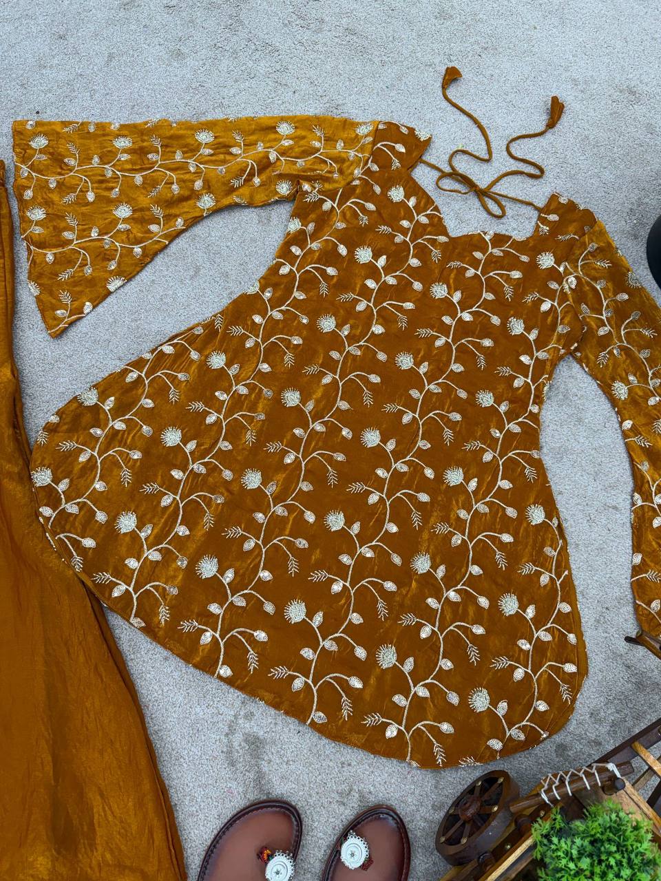 Elegant Fandy Silk Top‑Palazzo Set – Sequins Embroidery with Premium Finish