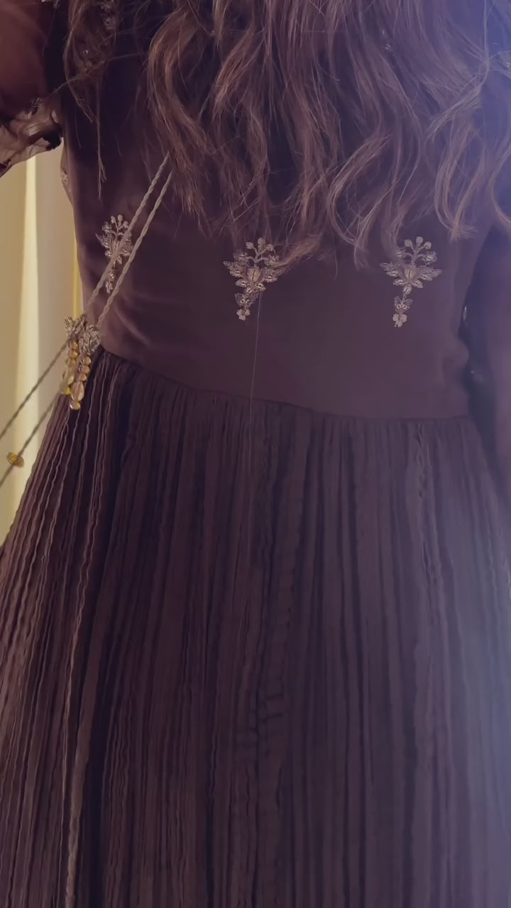 New Party Wear Look: Pur Crush Chinon Silk Fancy Gown, Dupatta & Bottom Set