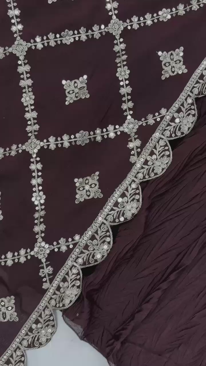 New Party Wear Look: Pur Crush Chinon Silk Fancy Gown, Dupatta & Bottom Set