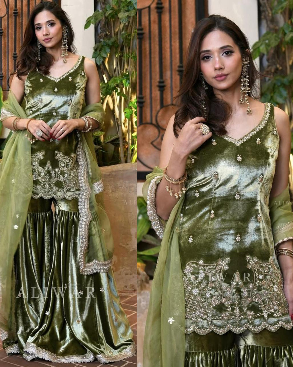 Heavy Velvet Sharara Set | Handwork & Sequence Embroidery | Party Wear with Organza Dupatta
