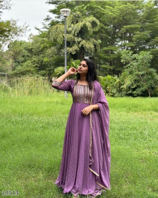 Elegant Georgette Gown with Embroidered Dupatta